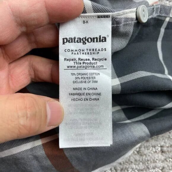 Patagonia Shirt Women Adult Medium M Gray Plaid 1/2 Half Button Up Long Sleeve - Picture 8 of 15